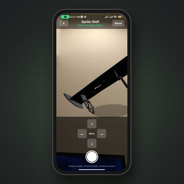 AR Scanner app placing a scanned shelf in a room