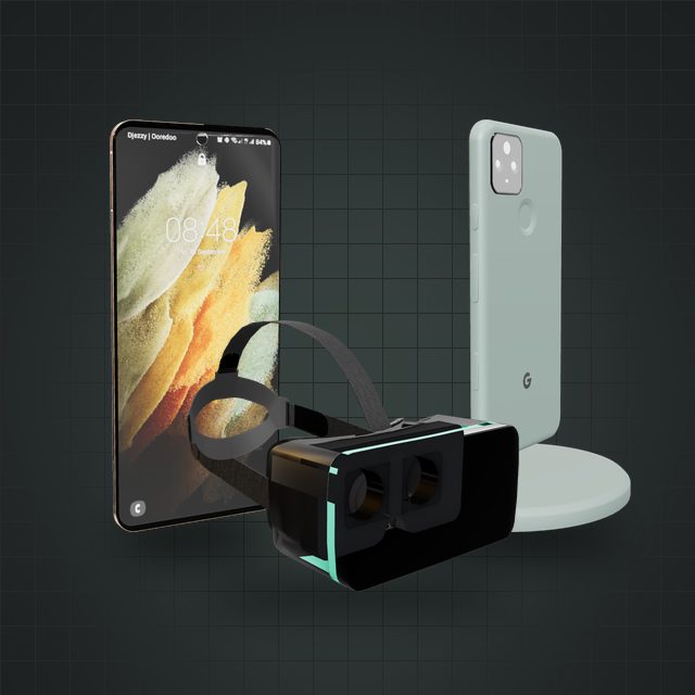 3D product models: phones and a VR headset